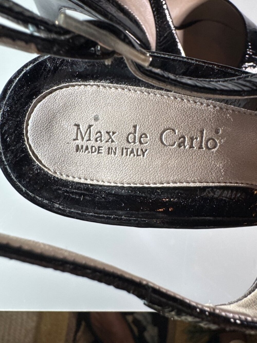 MAX DeCARLO Black Patent Leather Slingback Heels 9.5B Made In Italy - Picture 12 of 14